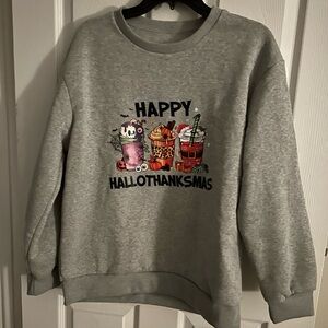 Gray HalloThanksMas Sweatshirt